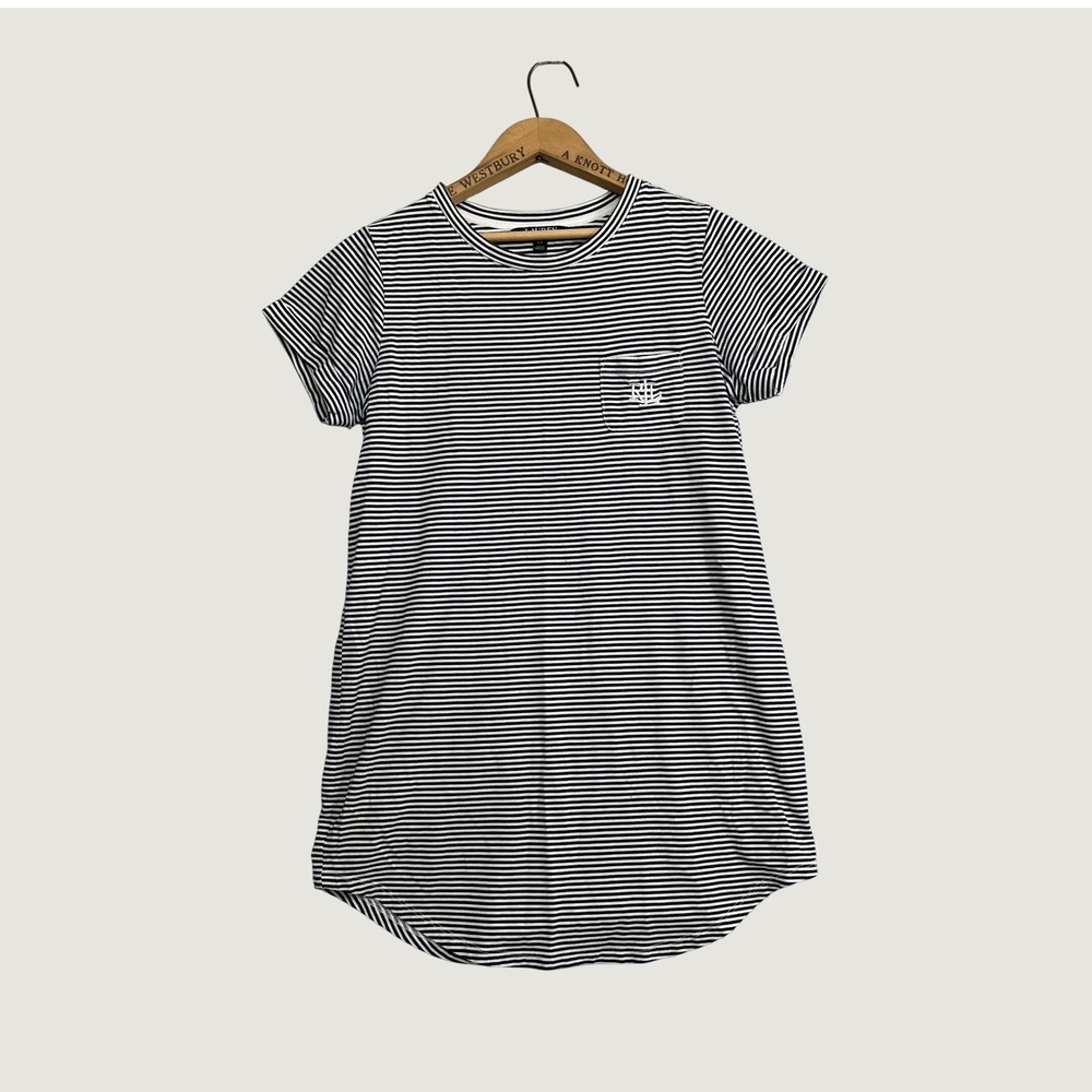 Lauren Ralph Lauren Striped T-Shirt Dress Navy White Logo Pocket Small LN2178S